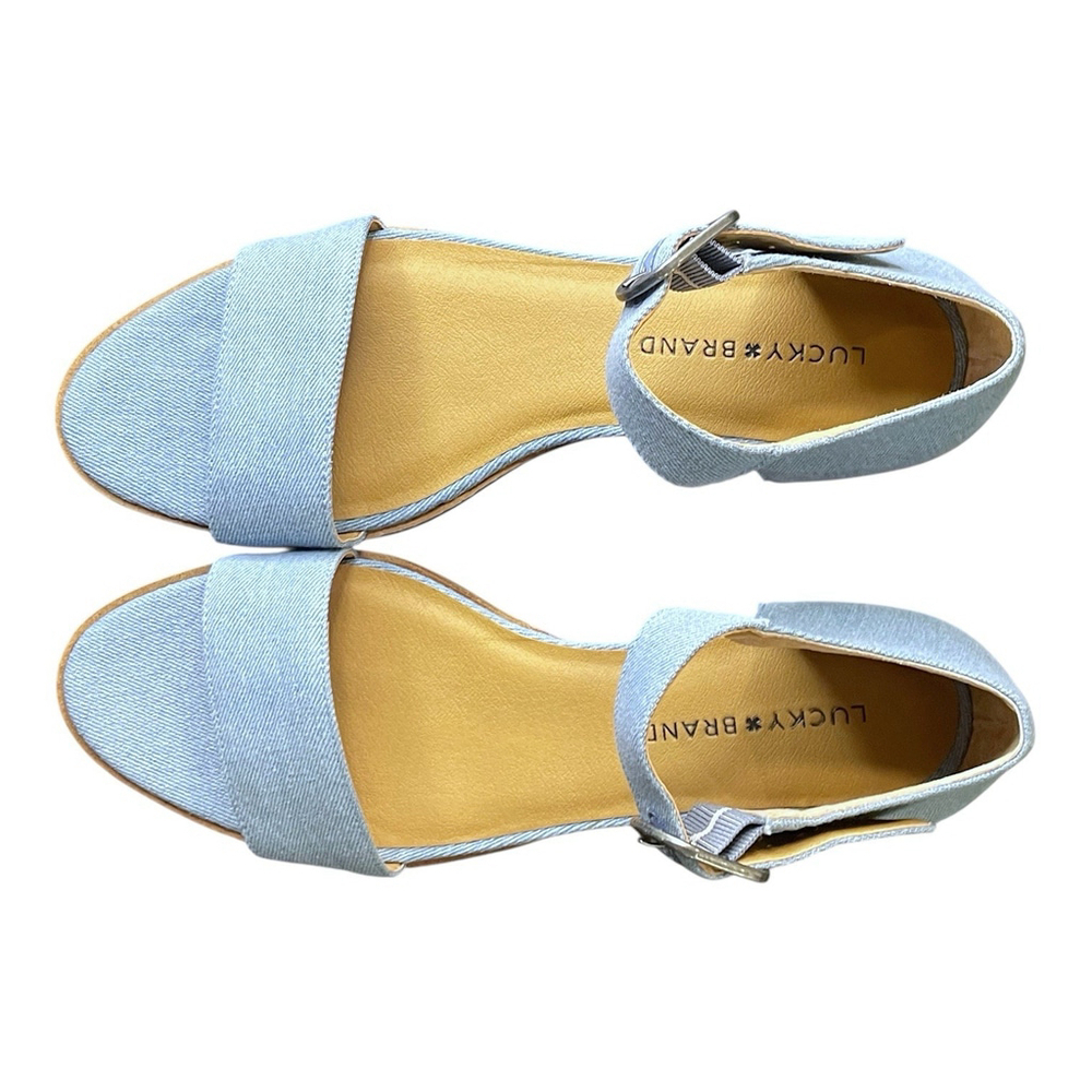 Lucky Brand Womens 8.5 Riamsee Wedge Sandals Ankle Strap Denim Summer Blue NWOT - Picture 7 of 15